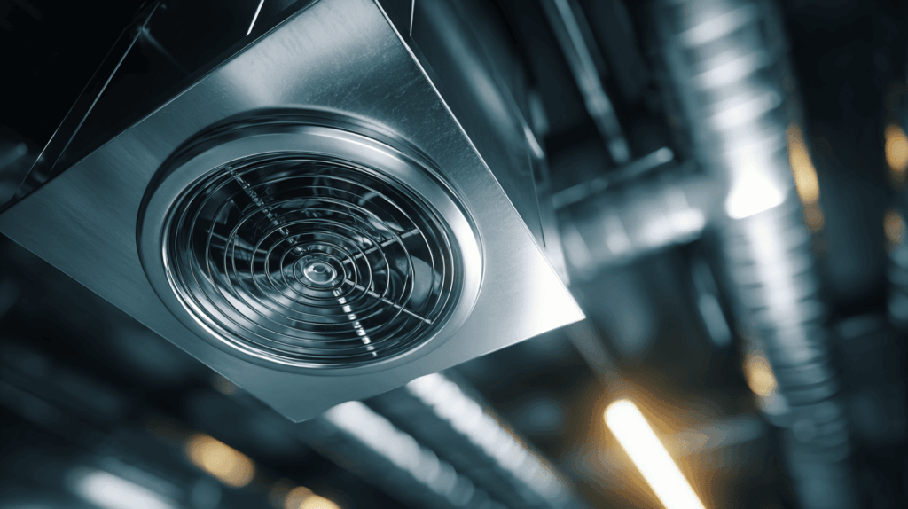 Kanaalventilator in modern ventilatiesysteem voor constante frisse lucht in bedrijfspanden
